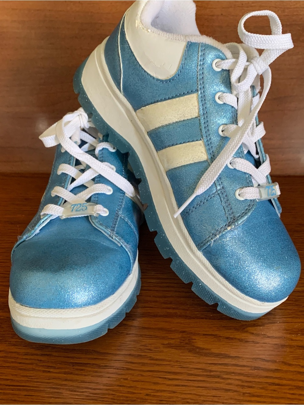 Sparkle Blue Kids Lace-Up Sneakers with White Stripes